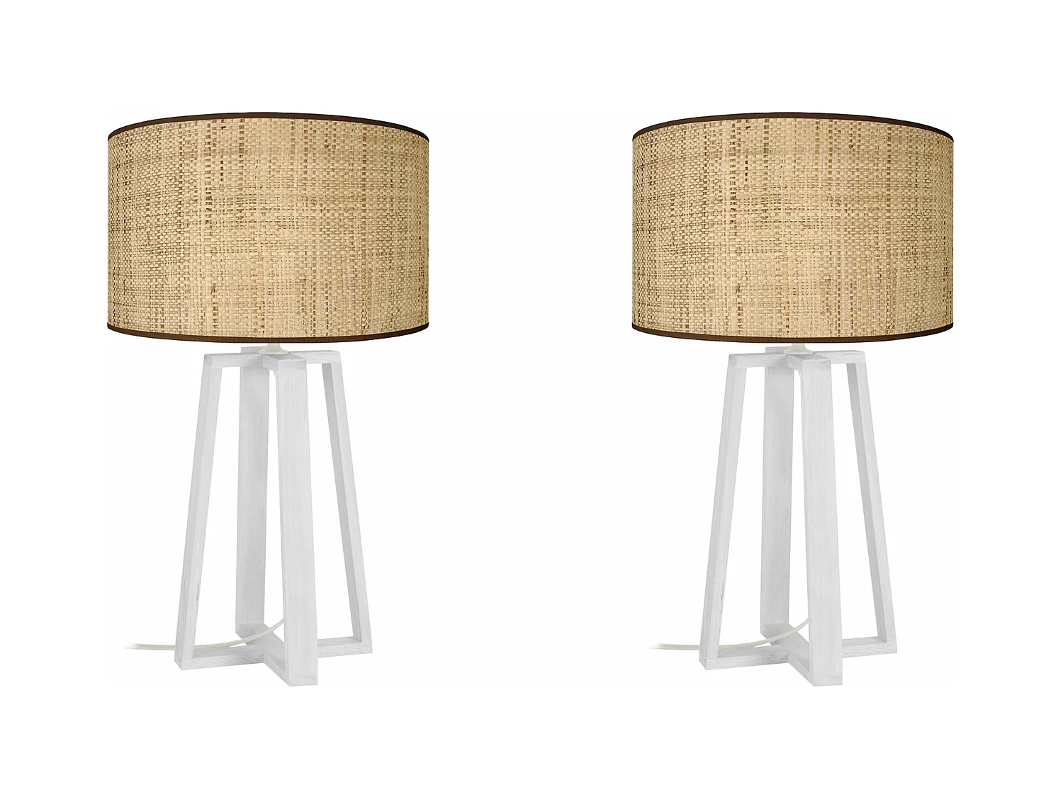 Pair de Lampes de chevet colonne bois beige 50 cm.