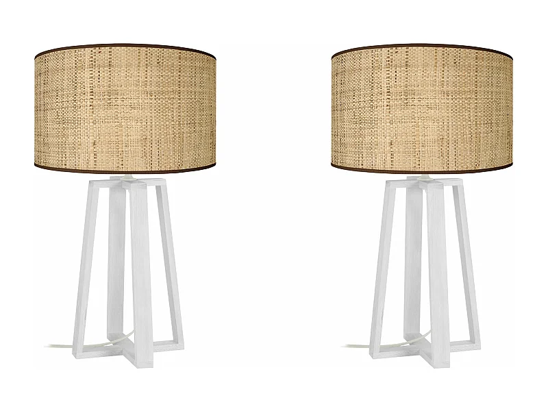 Pair de Lampes de chevet colonne bois beige 50 cm.