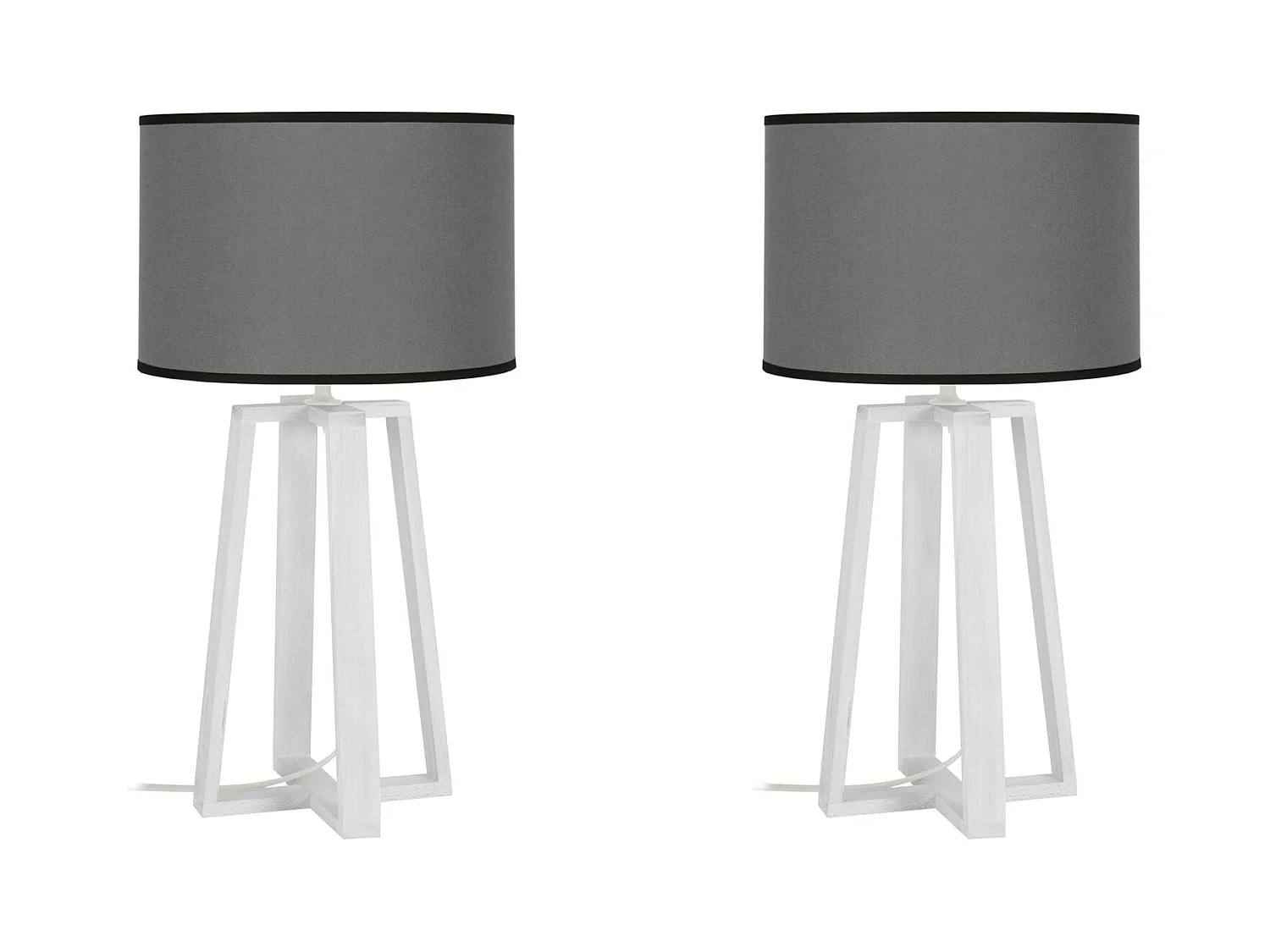 Pair de Lampes de chevet colonne bois  blanc,gris 50 cm.