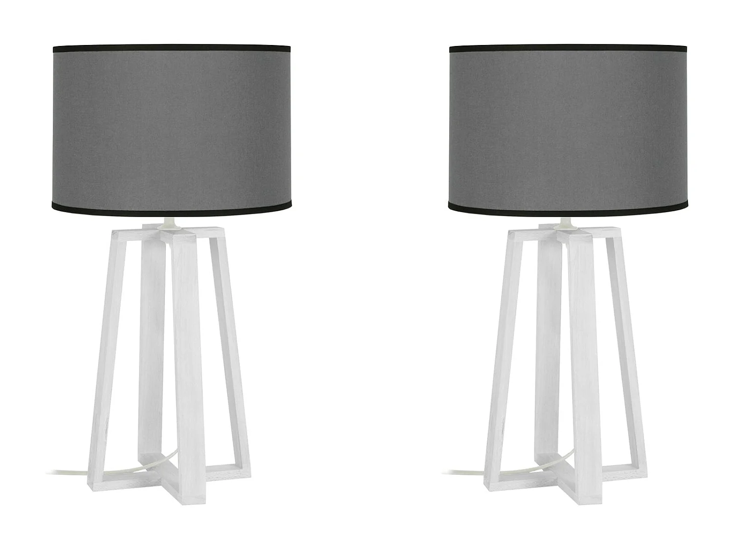 Pair de Lampes de chevet colonne bois  blanc,gris 50 cm.