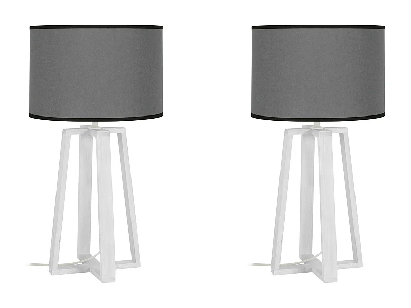 Pair de Lampes de chevet colonne bois  blanc,gris 50 cm.