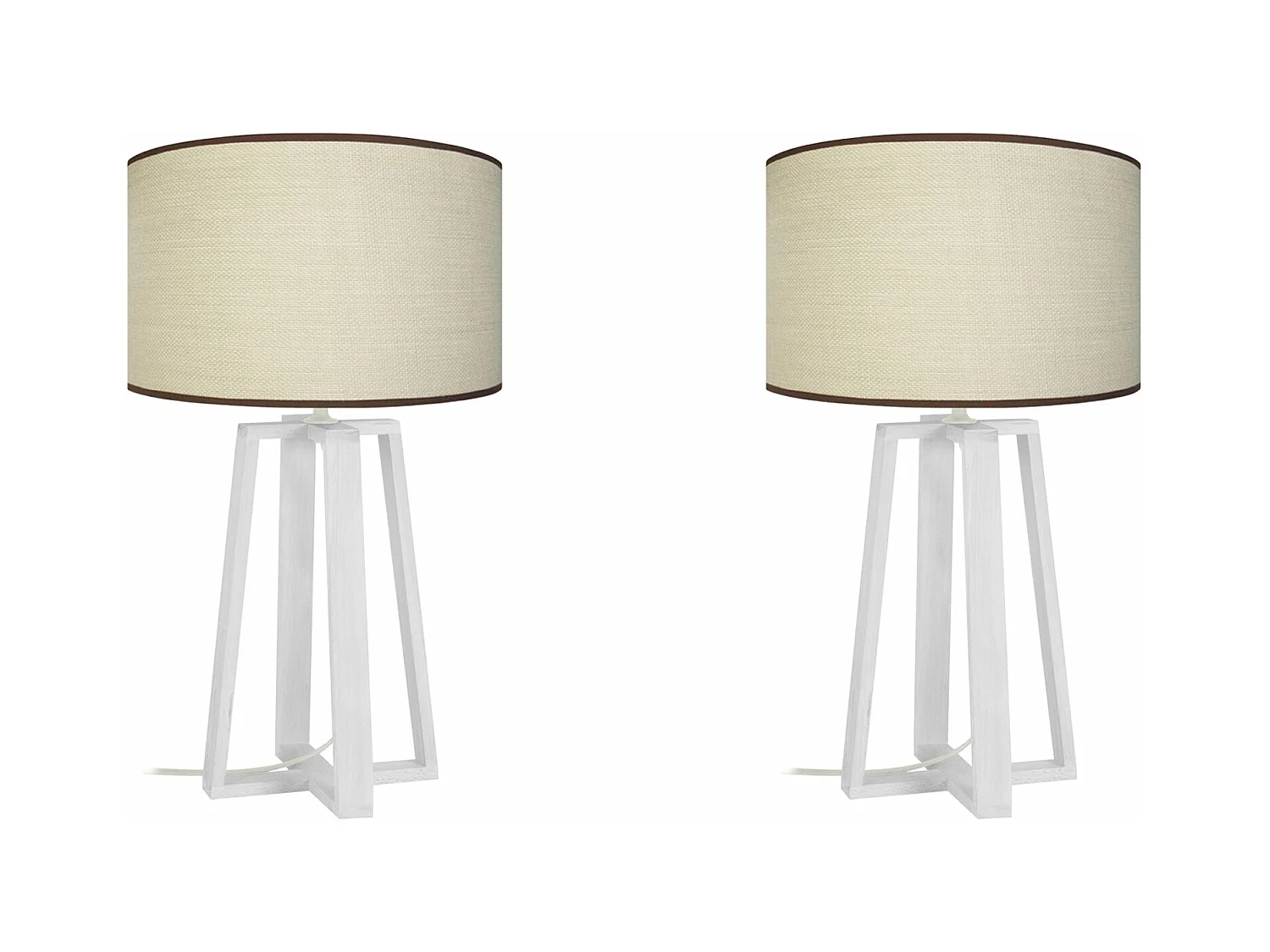 Pair de Lampes de chevet colonne bois  ivoire 50 cm.