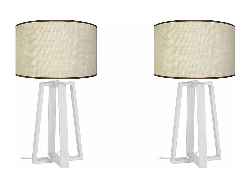 Pair de Lampes de chevet colonne bois  ivoire 50 cm.