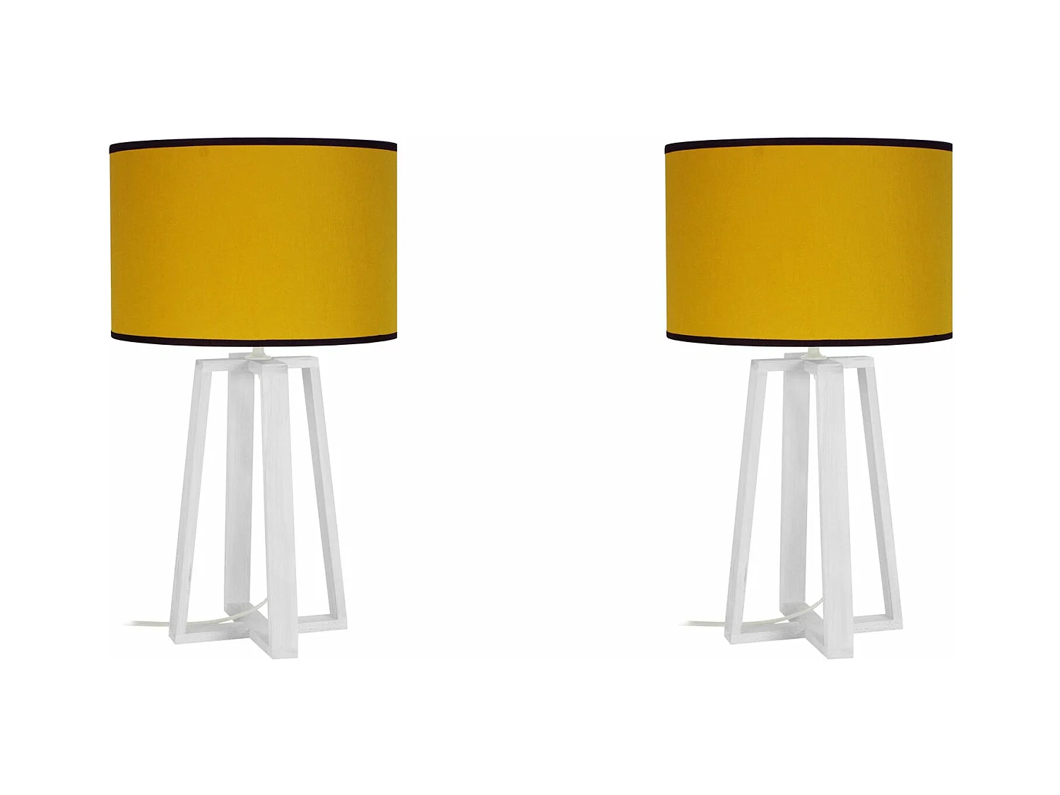 Pair de Lampes de chevet colonne bois  blanc,jaune 50 cm.