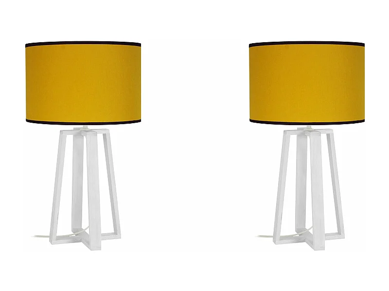 Pair de Lampes de chevet colonne bois  blanc,jaune 50 cm.