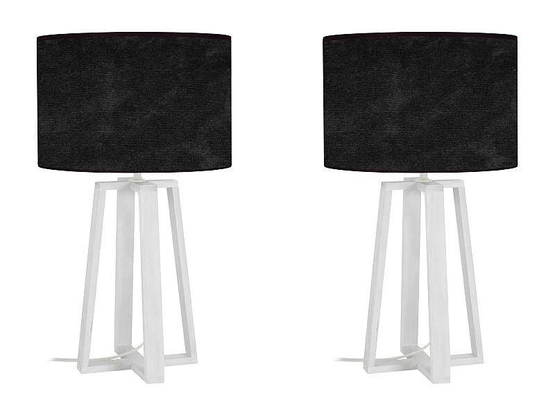 Pair de Lampes de chevet colonne bois  blanc,velour noir 50 cm.