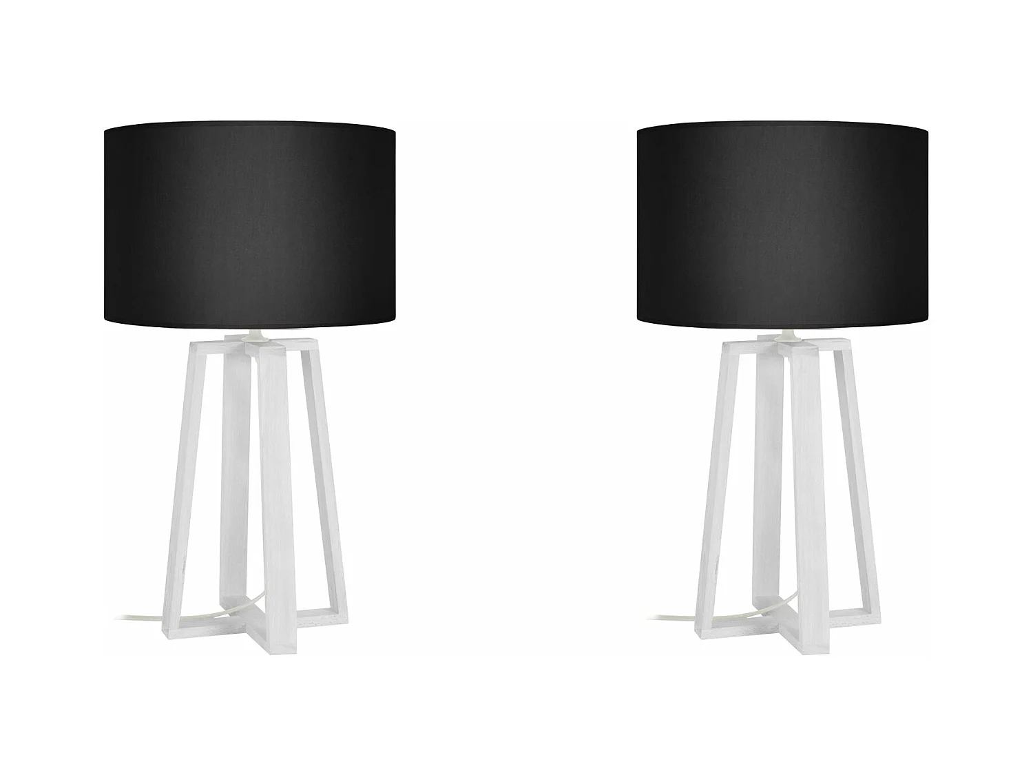 Pair de Lampes de chevet colonne bois  blanc,noir 50 cm.