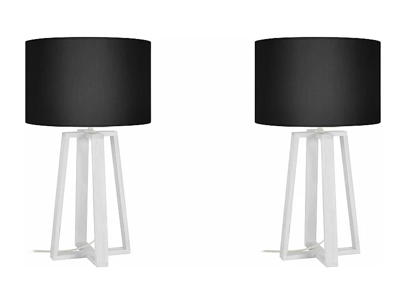 Pair de Lampes de chevet colonne bois  blanc,noir 50 cm.