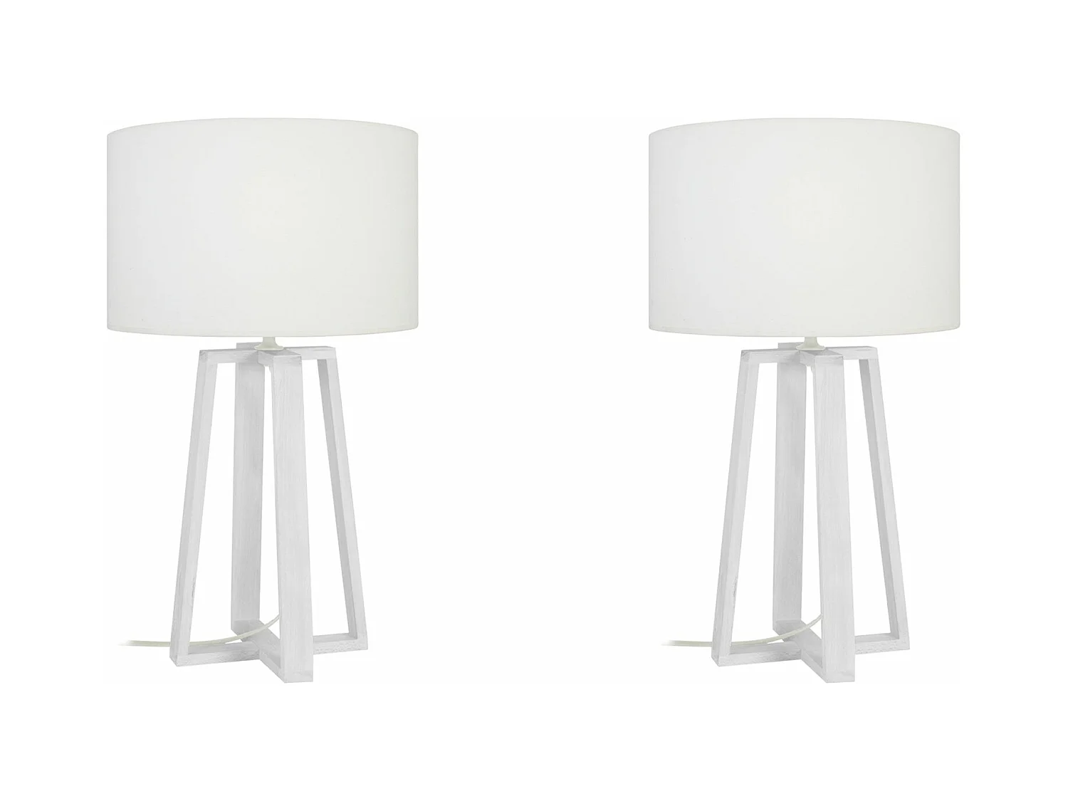 Pair de Lampes de chevet colonne bois  blanc,ivoire 50 cm.