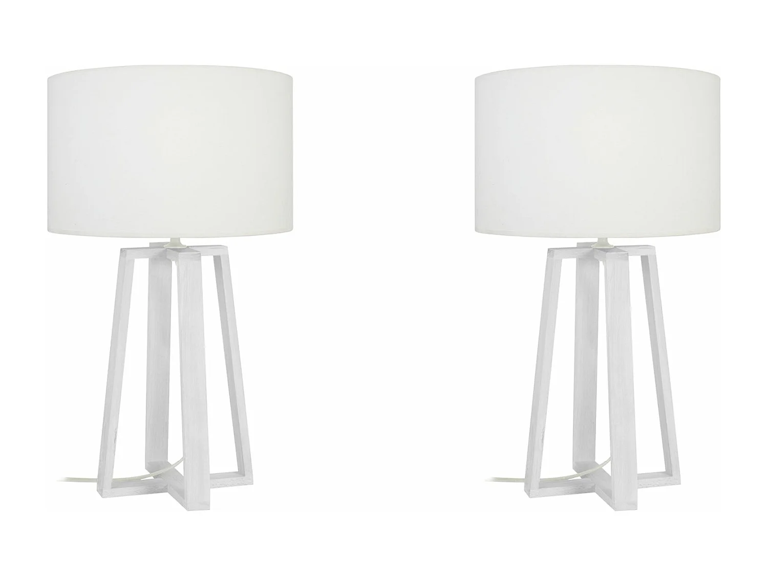 Pair de Lampes de chevet colonne bois  blanc,ivoire 50 cm.
