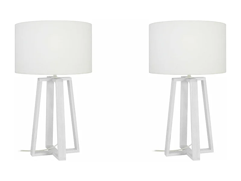 Pair de Lampes de chevet colonne bois  blanc,ivoire 50 cm.