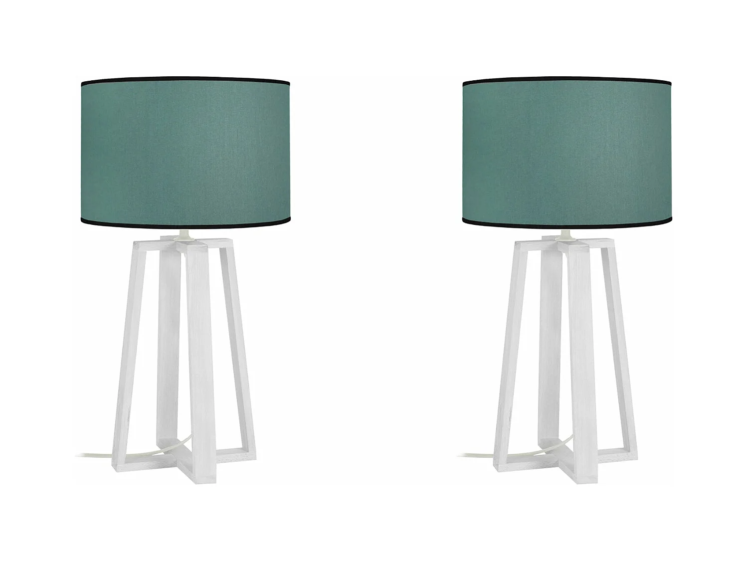 Pair de Lampes de chevet colonne bois  blanc,creme 50 cm.
