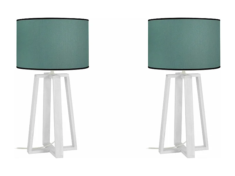 Pair de Lampes de chevet colonne bois  blanc,creme 50 cm.