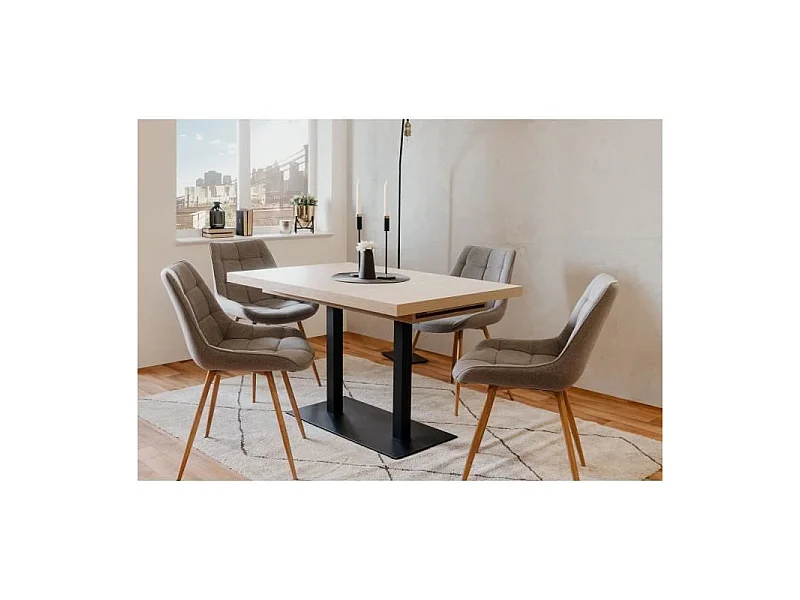 ORLANDO Table a manger a rallonge - Style industriel - Décor chene sonoma et noir - L 120-200 x P 80 x H 75 cm