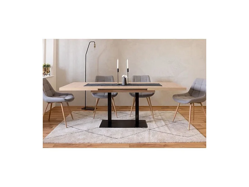 ORLANDO Table a manger a rallonge - Style industriel - Décor chene sonoma et noir - L 120-200 x P 80 x H 75 cm