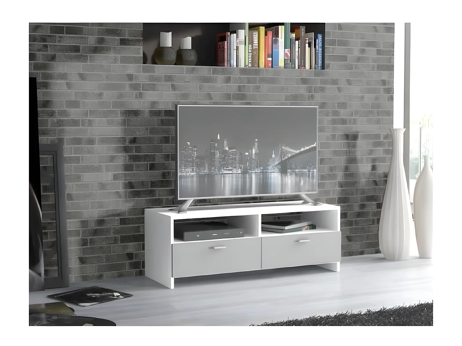 TVSchrank Weiß und Mattgrau – 95 x 36 x 34,5 cm