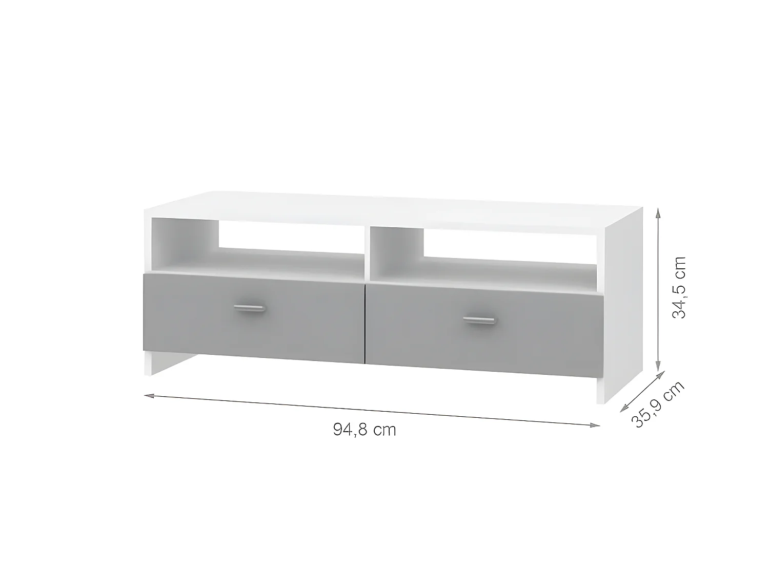 TVSchrank Weiß und Mattgrau – 95 x 36 x 34,5 cm