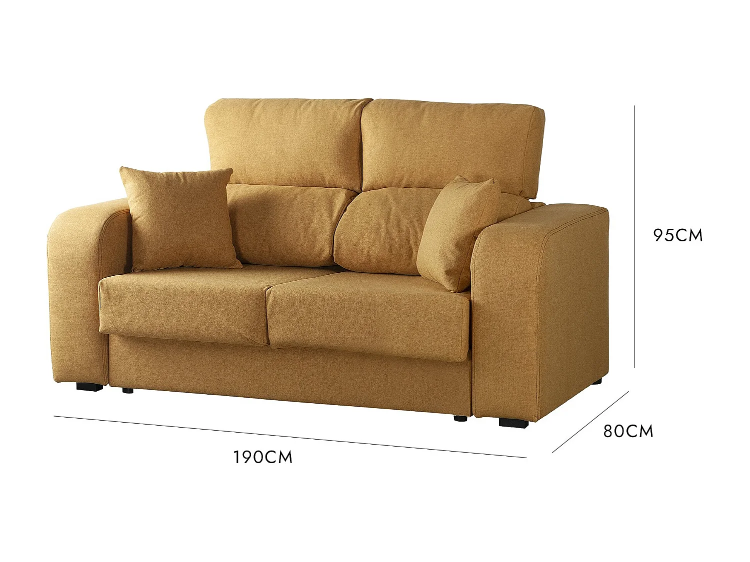 Canapé fixe Dpaja, Canapé 3 places en tissu rembourré, Canapé inclinable multipositions, 190x80h95 cm, Ocre