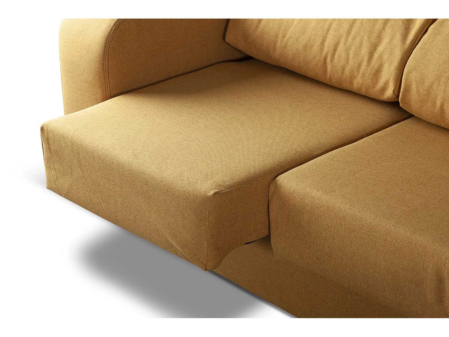 Canapé fixe Dpaja, Canapé 3 places en tissu rembourré, Canapé inclinable multipositions, 190x80h95 cm, Ocre