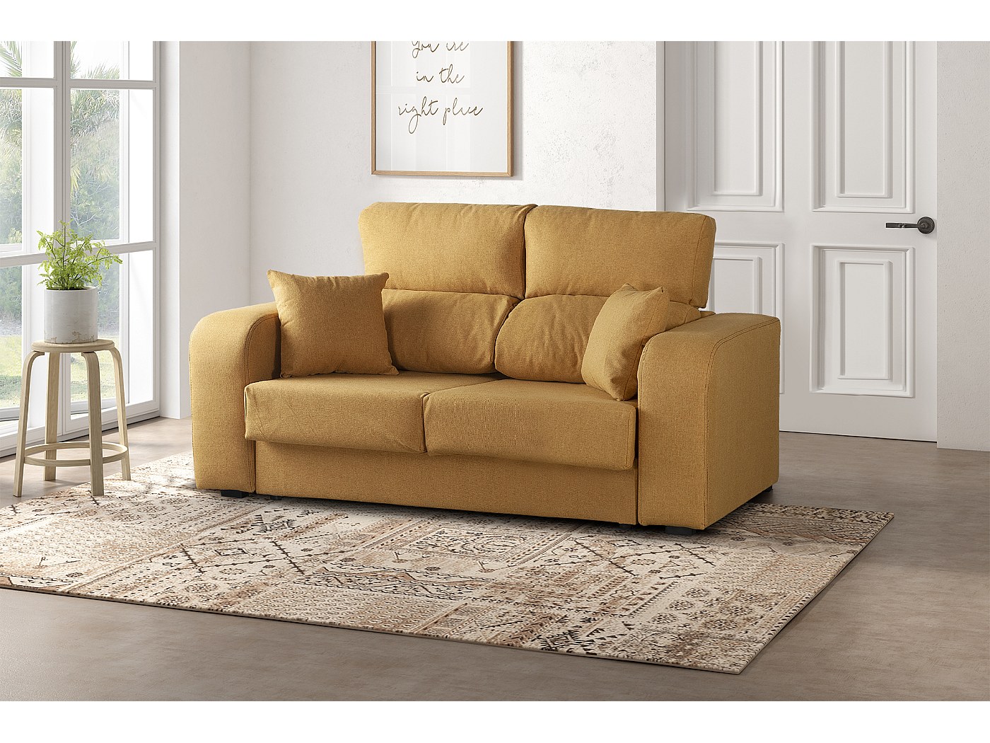 Divano fisso Zuma, Sofà in tessuto imbottito a posti, Divano