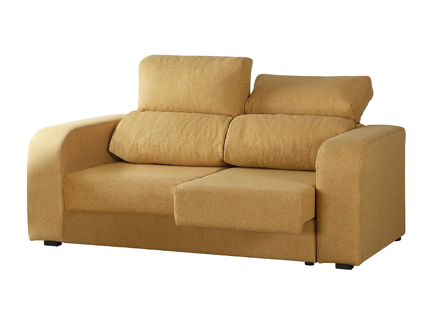 Canapé fixe Dpaja, Canapé 3 places en tissu rembourré, Canapé inclinable multipositions, 190x80h95 cm, Ocre