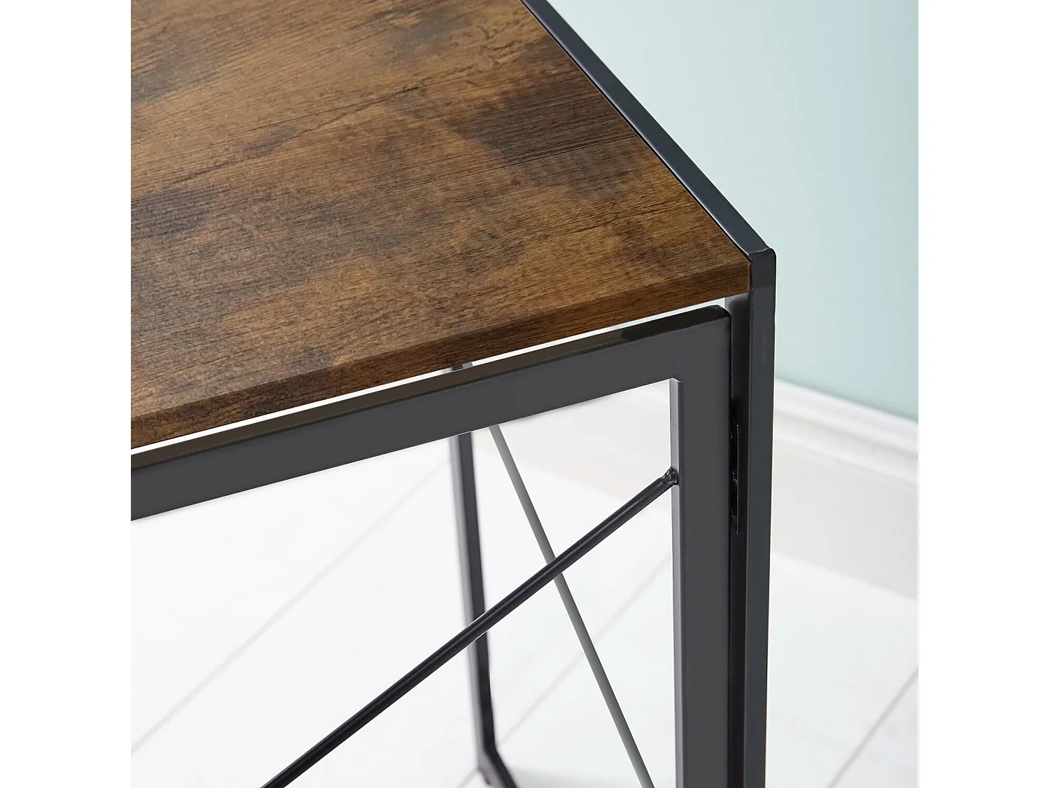 Bureau Dhicke, Bureau linéaire, Bureau polyvalent, Bureau fixe peu encombrant, 50x99h76 cm, Noyer et Noir