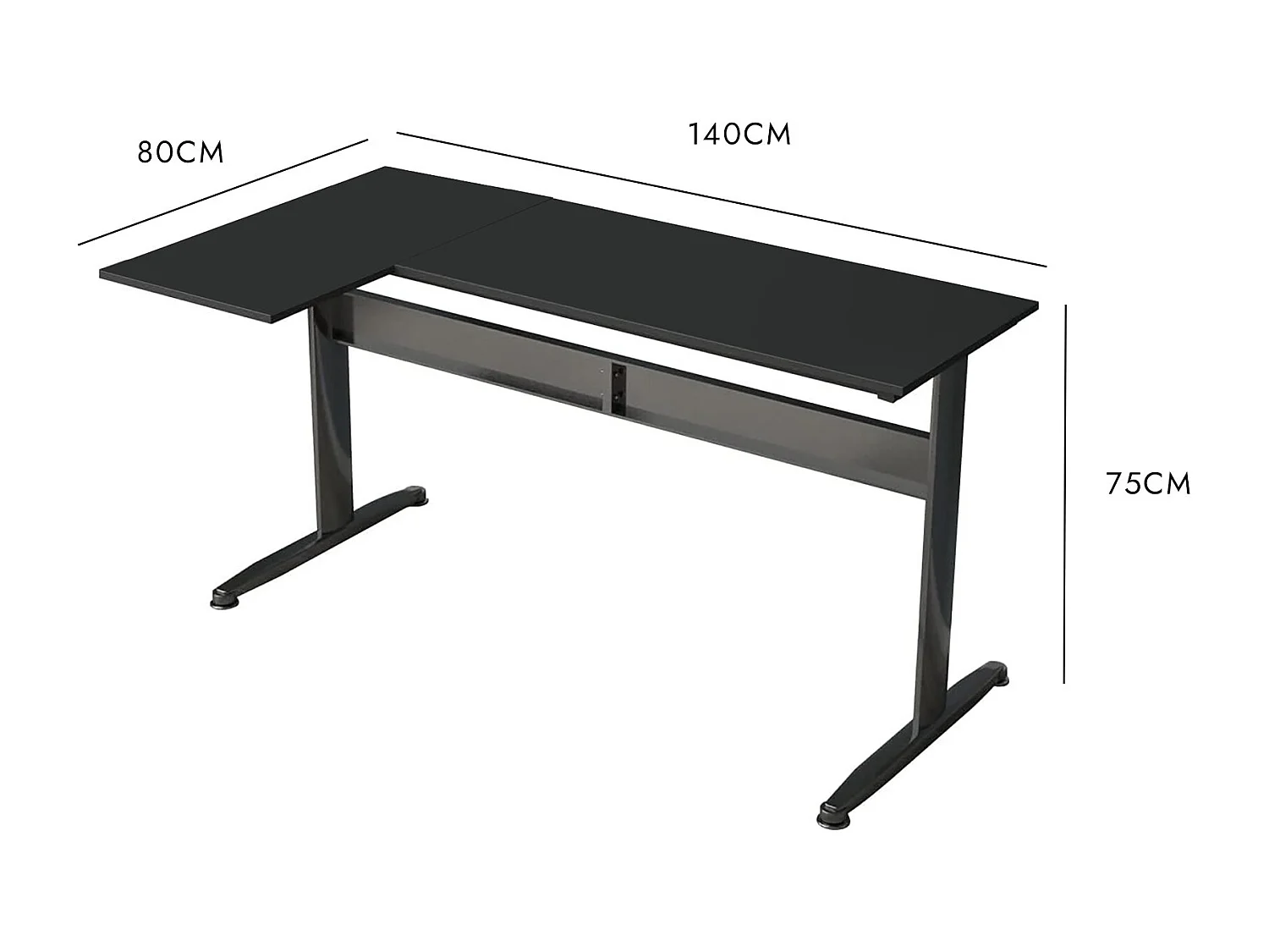 Dmarian bureau, Hoekbureau, Multifunctioneel bureau, Ruimtebesparende werktafel, 80x140h75 cm, Zwart