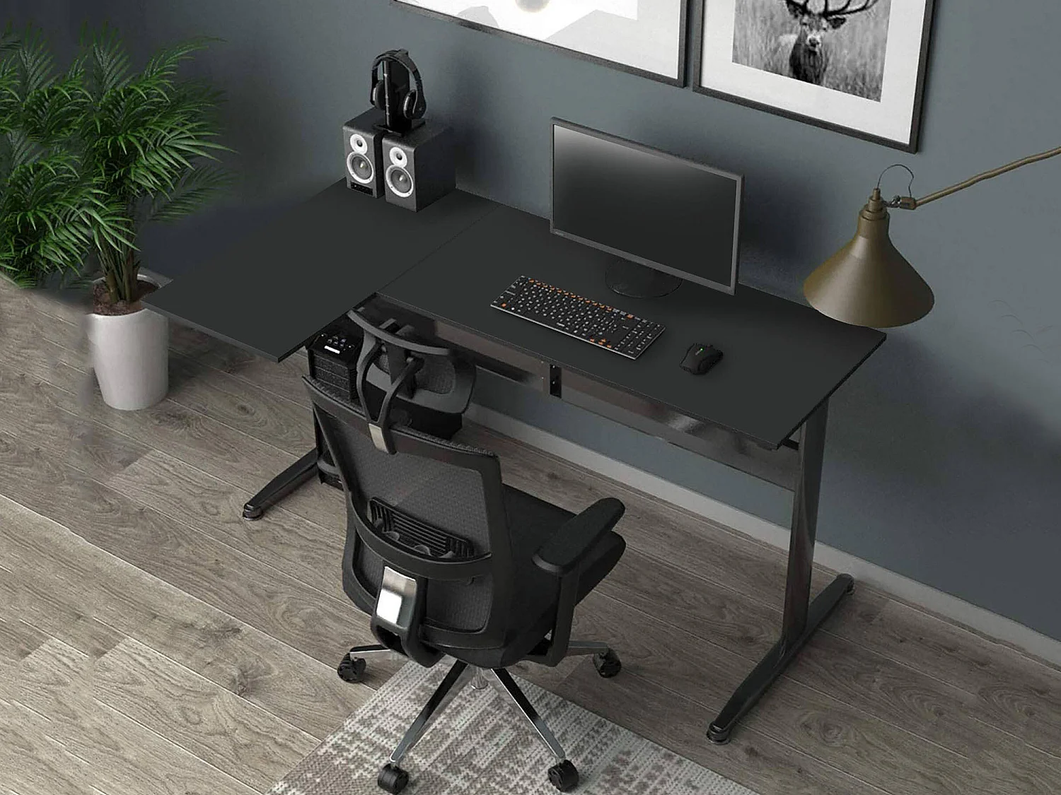 Scrivania Acua, Angolare, 140x80x75h cm Nero