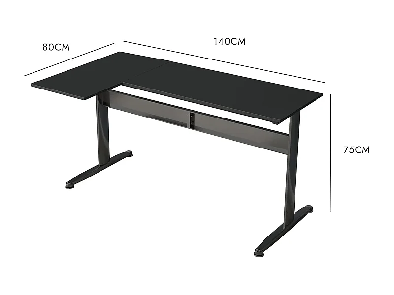 Dmarian bureau, Hoekbureau, Multifunctioneel bureau, Ruimtebesparende werktafel, 80x140h75 cm, Zwart
