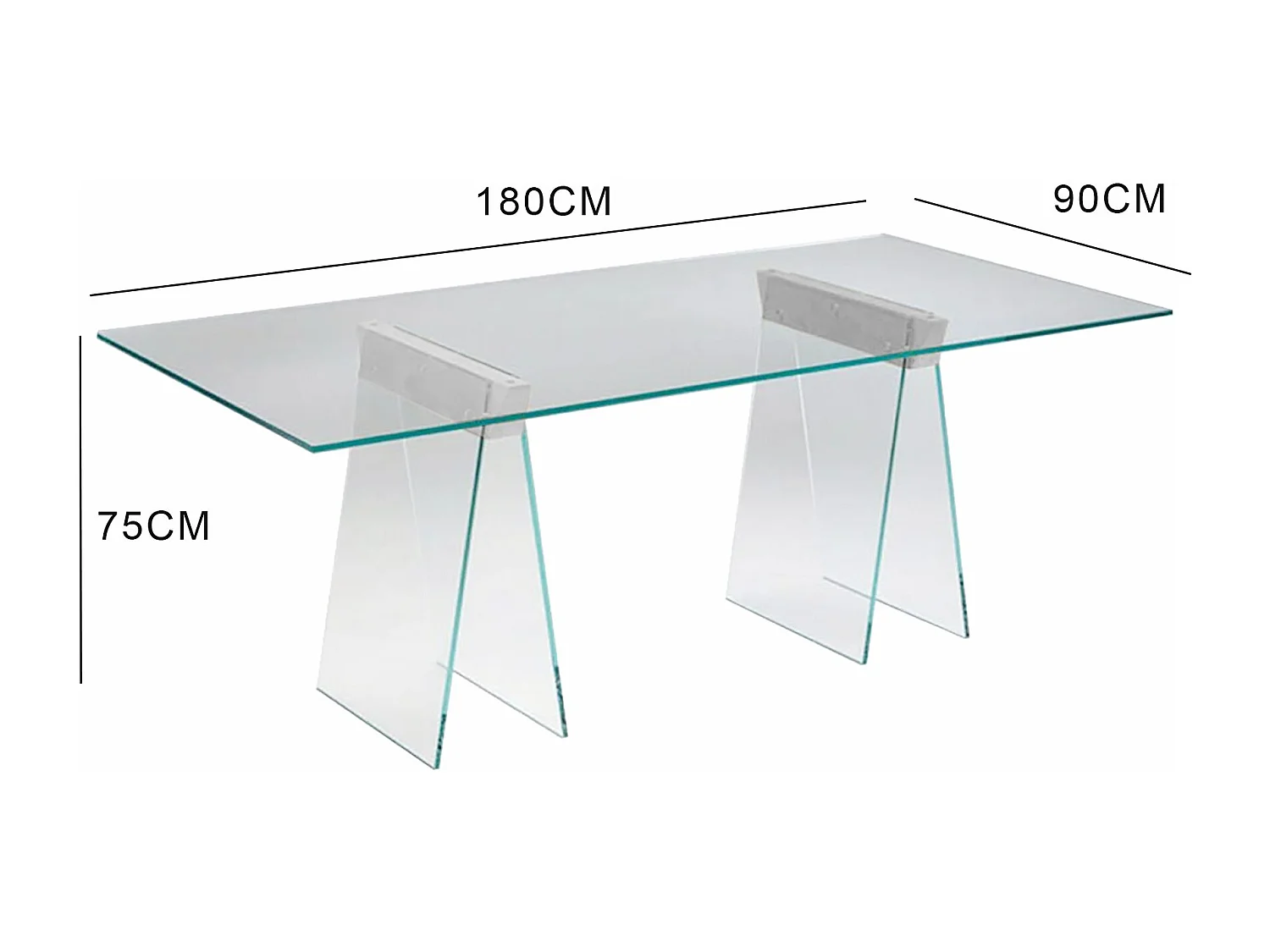 Scrivania Asfelj, Materiale Piano in Vetro, 90x180x75h cm Trasparente