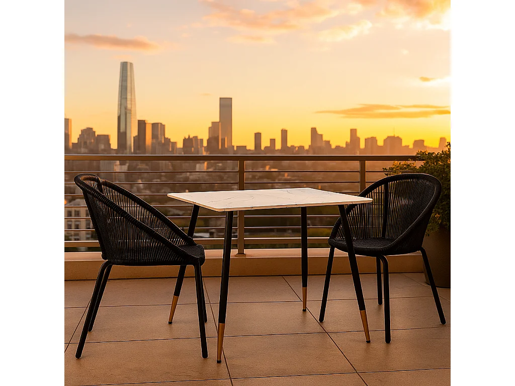 URBAN MEUBLE Table de salle à manger rectangulaire effet marbre blanc de style scandinave pieds points dorés 110x70cm