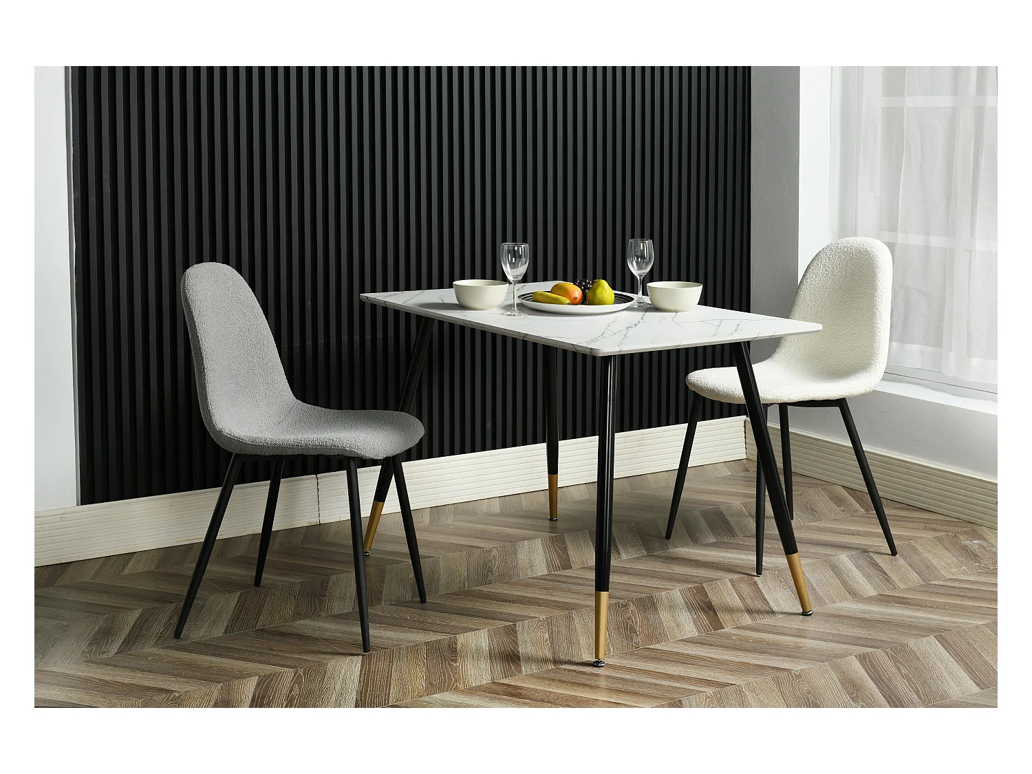URBAN MEUBLE Table de salle à manger rectangulaire imitation marbre pieds noir et doré 110*70*75CM