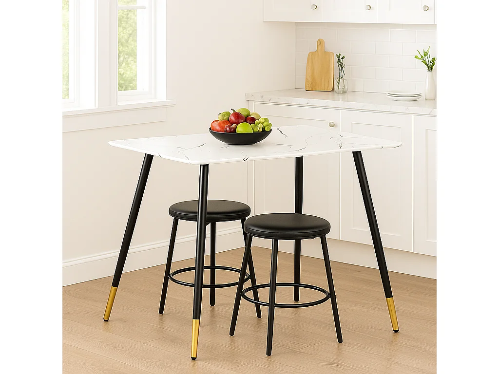 URBAN MEUBLE Table de salle à manger rectangulaire effet marbre blanc de style scandinave pieds points dorés 110x70cm