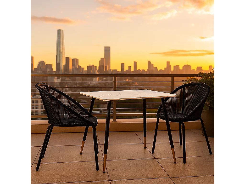 URBAN MEUBLE Table de salle à manger rectangulaire effet marbre blanc de style scandinave pieds points dorés 110x70cm