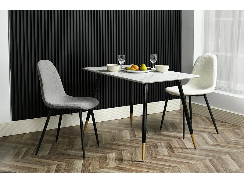 URBAN MEUBLE Table de salle à manger rectangulaire effet marbre blanc de style scandinave pieds points dorés 110x70cm