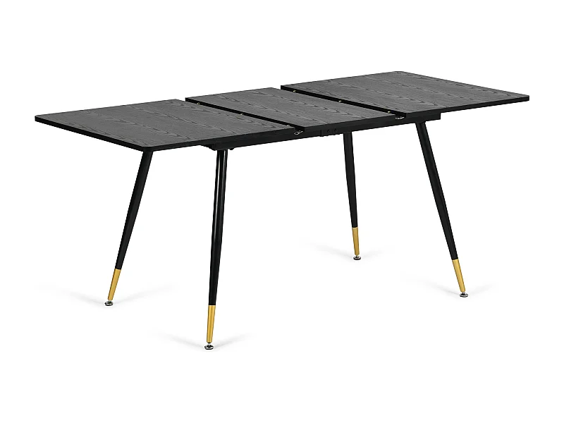 URBAN MEUBLE Table de salle à manger rectangulaire extensible noir effet bois de style scandinave pieds points dorés 120-160 cm