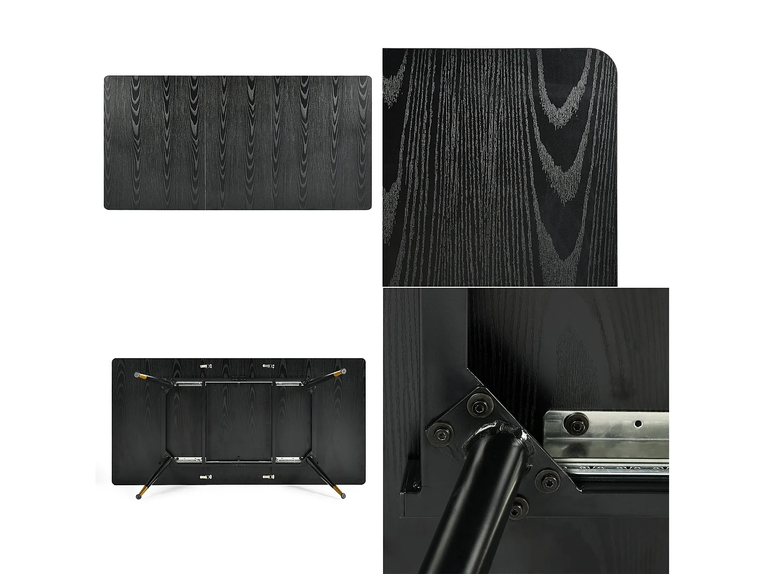 URBAN MEUBLE Table de salle à manger rectangulaire extensible noir effet bois de style scandinave pieds points dorés 120-160 cm