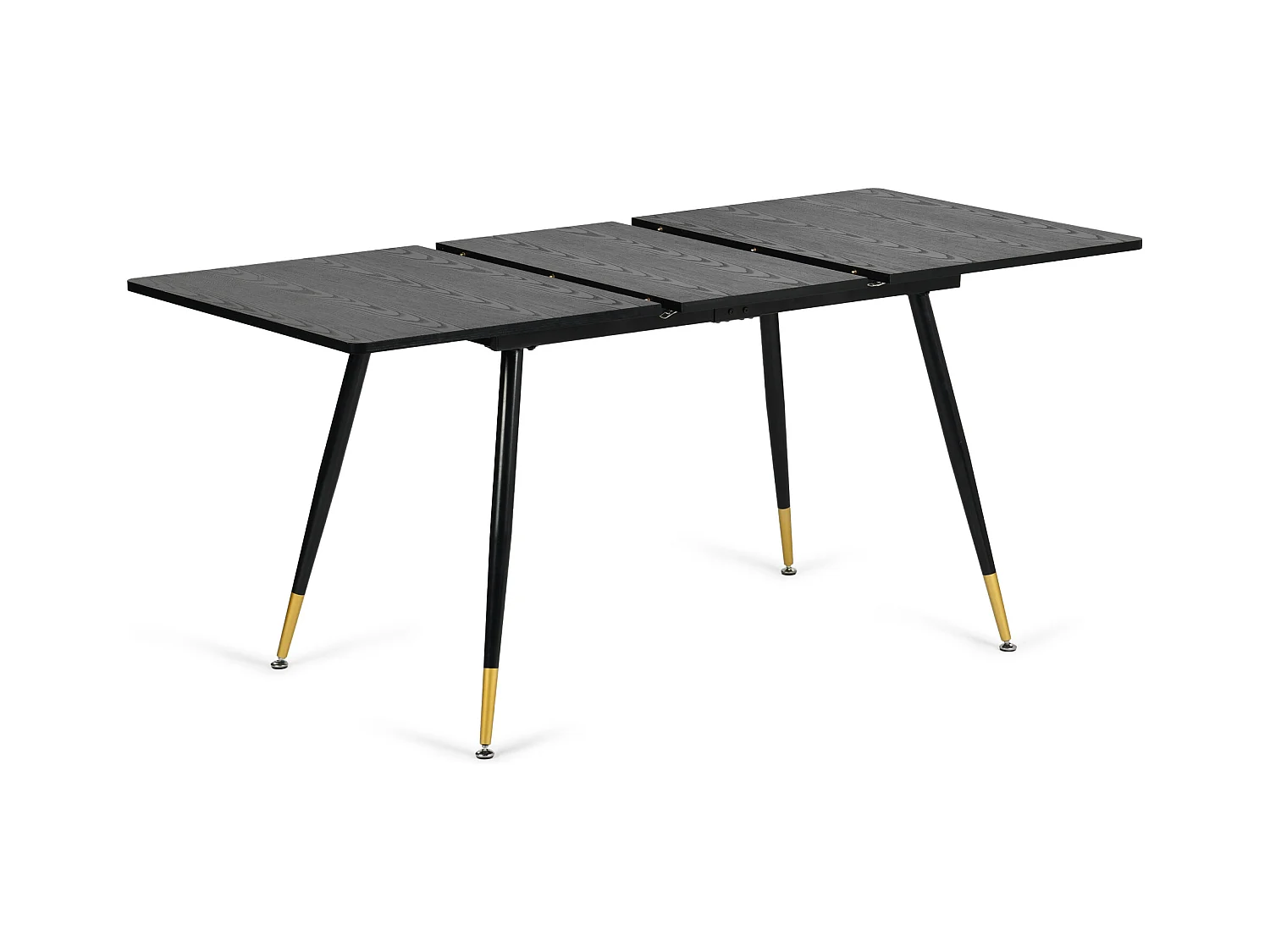 URBAN MEUBLE Table de salle à manger rectangulaire extensible noir effet bois de style scandinave pieds points dorés 120-160 cm