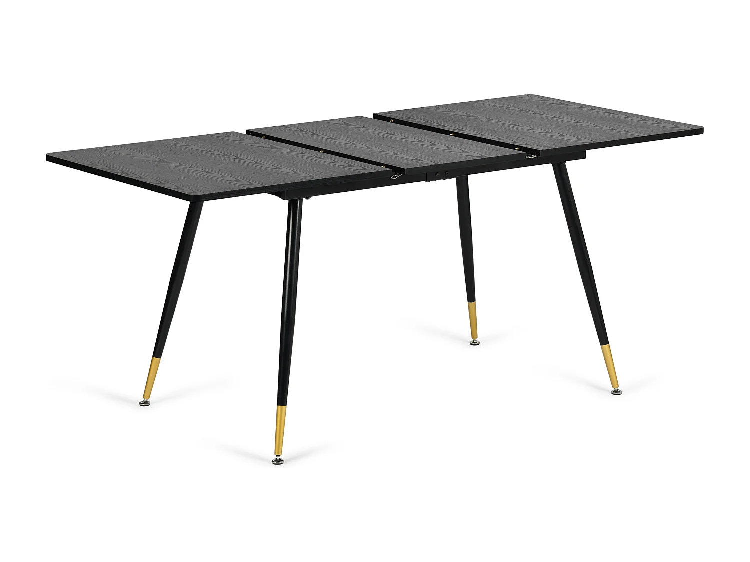 URBAN MEUBLE Table de salle à manger rectangulaire extensible noir effet bois de style scandinave pieds points dorés 120-160 cm