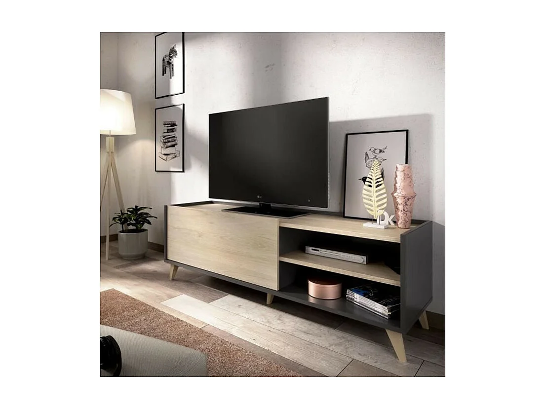 TV-meubelset, salontafel, dressoir - Melamine - Scandinavische stijl - natuurlijk eiken en grafiet