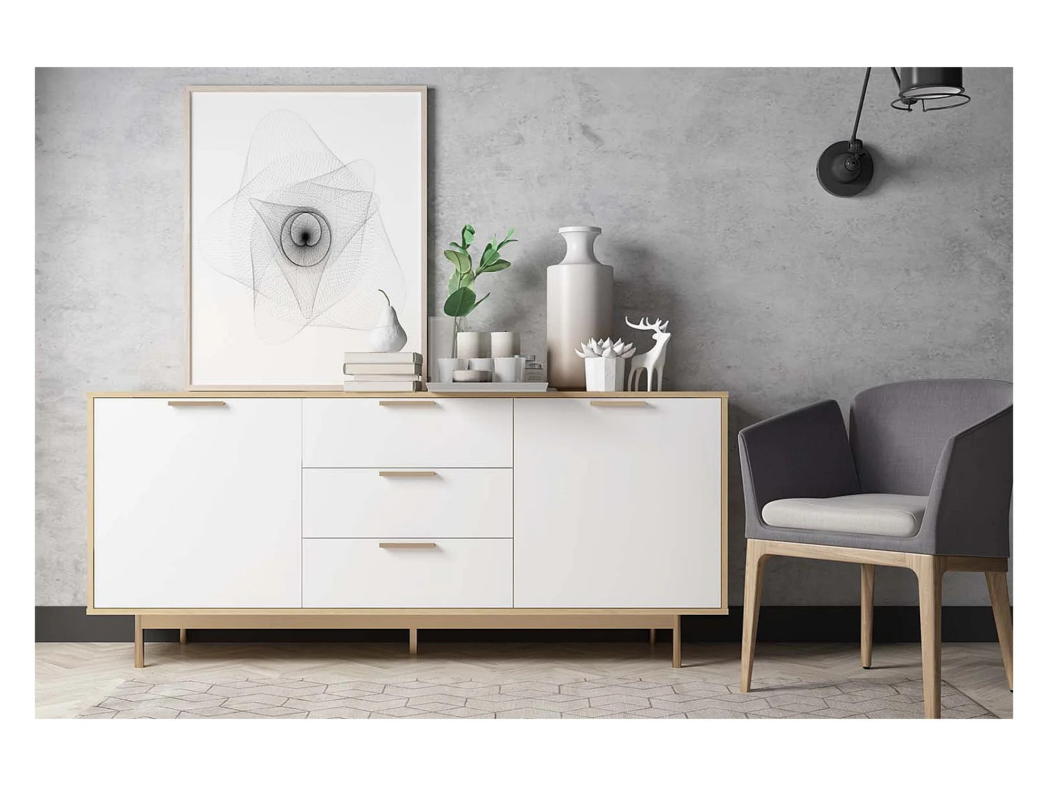 Buffet scandinave blanc et bois naturel FYN