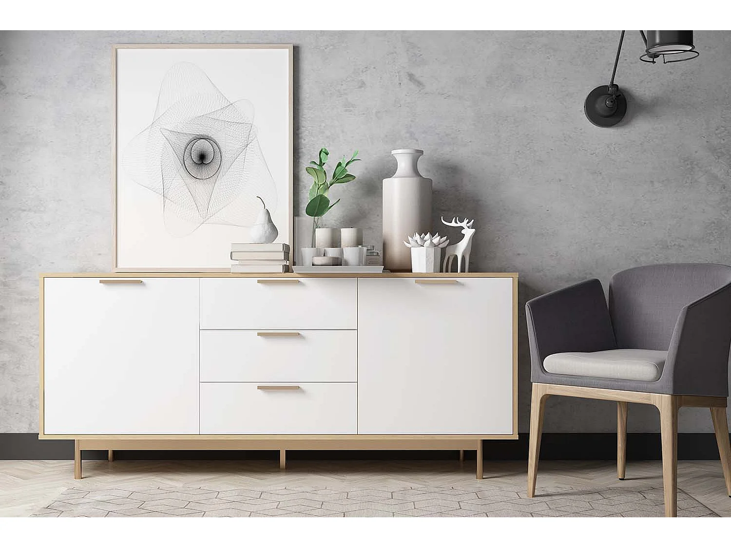Buffet scandinave blanc et bois naturel FYN