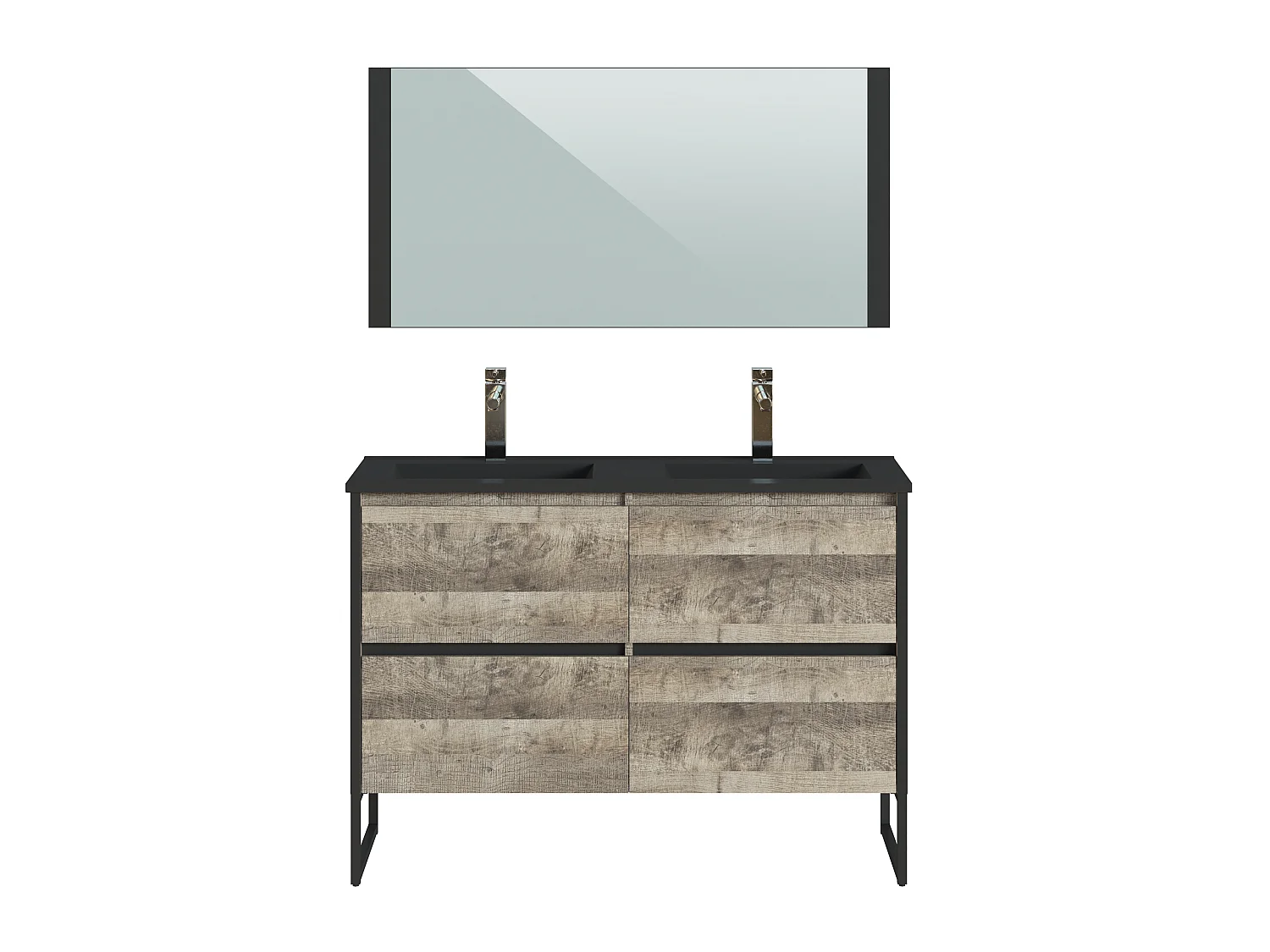 Meuble de Salle de Bain 120 cm coloris bois latté et noir - Longueur 122 x Profondeur 46 x Hauteur 87,5 cm