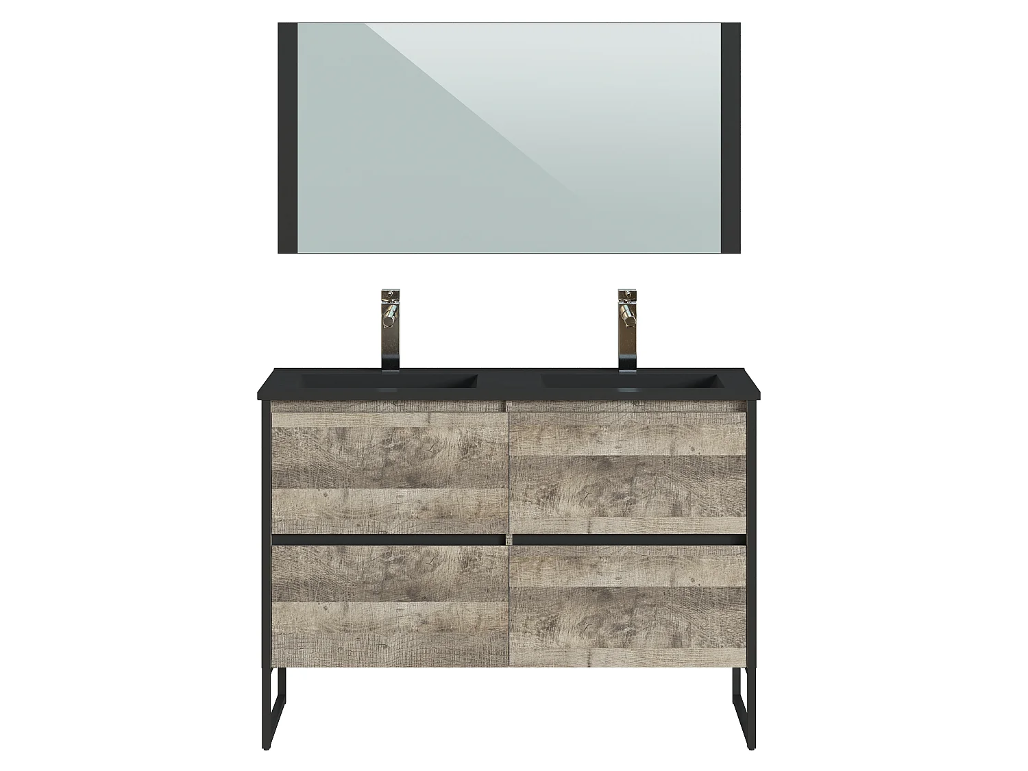 Meuble de Salle de Bain 120 cm coloris bois latté et noir - Longueur 122 x Profondeur 46 x Hauteur 87,5 cm