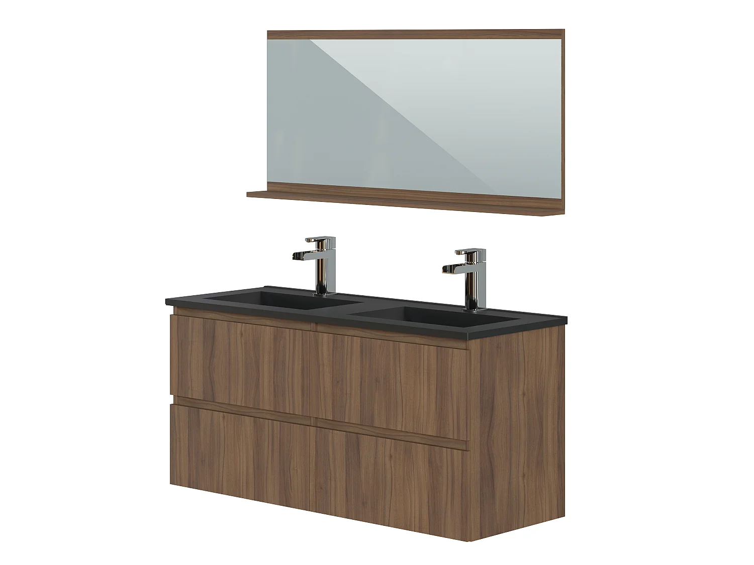 Meuble de Salle de Bains coloris noyer et noir - Longueur 122 x Profondeur 46 x Hauteur 58,5 cm