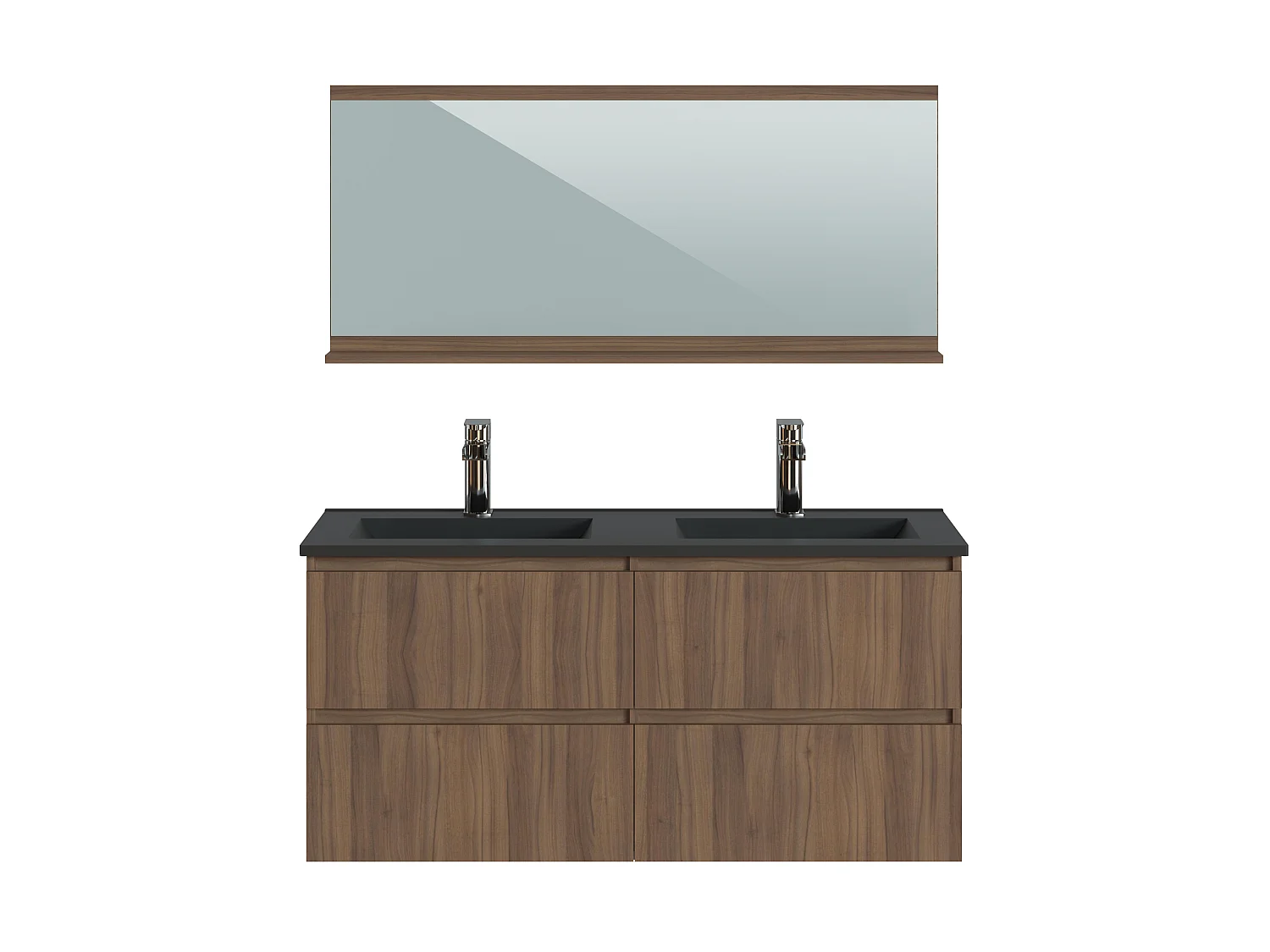 Meuble de Salle de Bains coloris noyer et noir - Longueur 122 x Profondeur 46 x Hauteur 58,5 cm