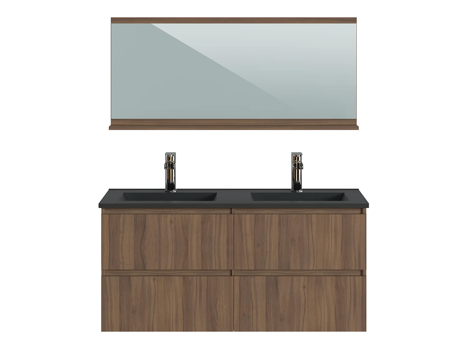 Meuble de Salle de Bains coloris noyer et noir - Longueur 122 x Profondeur 46 x Hauteur 58,5 cm