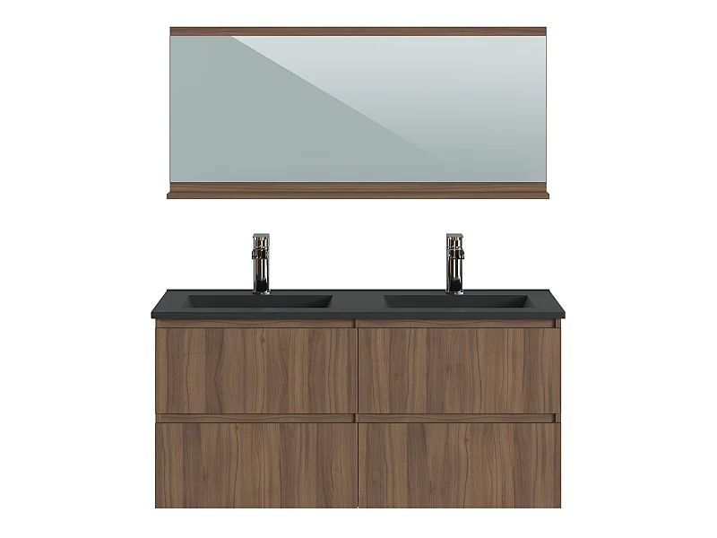 Meuble de Salle de Bains coloris noyer et noir - Longueur 122 x Profondeur 46 x Hauteur 58,5 cm