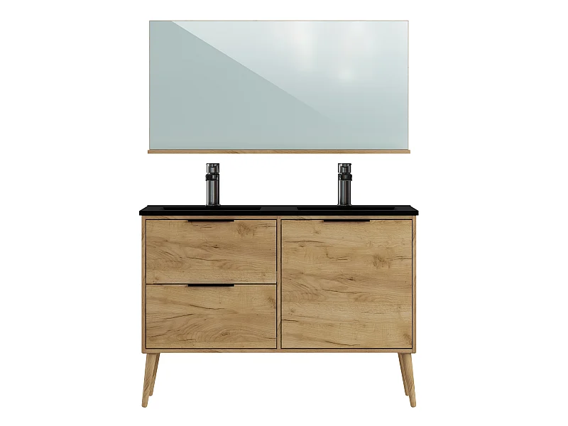 Meuble de Salle de Bain coloris Chêne rustique - Longueur 122 x Profondeur 46 x Hauteur 87 cm