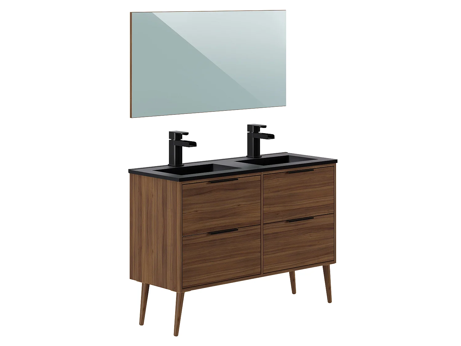 Meuble de Salle de Bain avec 4 Tiroirs coloris Noyer - Longueur 122 x Profondeur 46 x Hauteur 87 cm